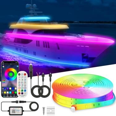 Imagem de VIDLULTD Fita de luzes de LED marítimas de 80 m, IP67 à prova d'água, APP, controle remoto, luzes de pontão de 12 V RGB para barcos, luzes de convés interiores com cabo de extensão para pesca, iate