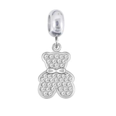 Imagem de BlingNuts Pingente de urso de aniversário de filha com pedra do mês de nascimento branco transparente brilhante compatível com pingentes Pandora