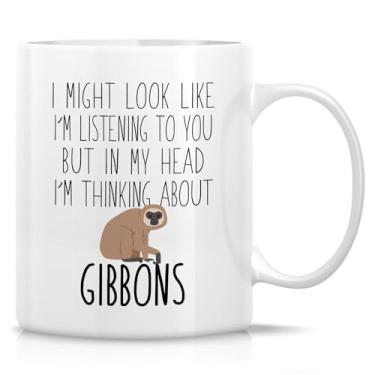 Imagem de Retreez Caneca divertida amante de gibão - Caneca pensando em gibão - xícara de café ou chá de cerâmica de 325 ml - Presente hilário para entusiastas de primatas, guardião do zoológico - presente de