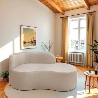 Imagem de Recamier Curvo Orgânico 160cm 2 Lugares Lado Direito para Sala ou Quarto Linho Japão Bege