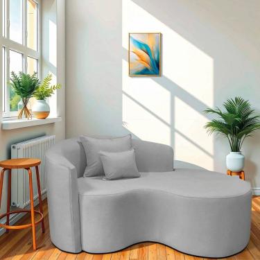 Imagem de Recamier Curvo Orgânico 150cm 2 Lugares Lado Direito para Sala de Estar Linho Londres Cinza Claro