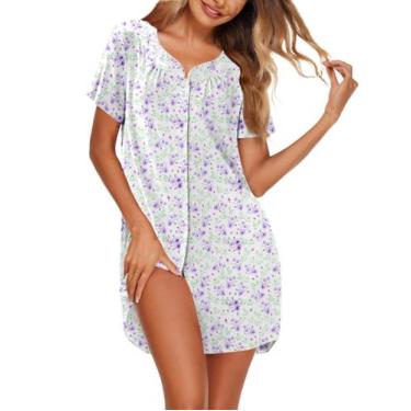 Imagem de Camisola Ekouaer, pijamas femininos de algodão bordados florais