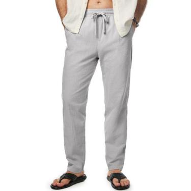 Imagem de Calças JMIERR, casuais, algodão, linho, cintura elástica, masculina, c