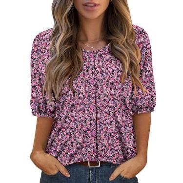 Imagem de Blusa feminina ONLYSHE de manga curta de verão rosa roxa XL