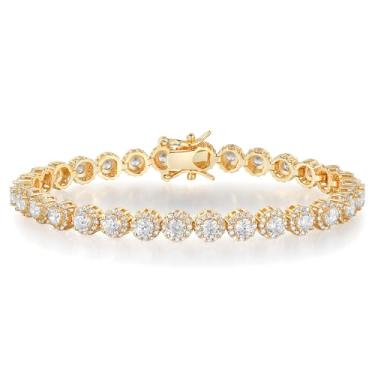 Imagem de Gemsme Pulseira de tênis feminina 1 fileira 18K ouro amarelo 18K banhado a ouro branco 5 mm zircônia cúbica redonda 16,5-21,6 cm, 6.5 Inch, Zircônia cúbica