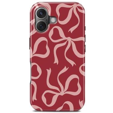 Imagem de TAMUEL Capa para iPhone 16 Plus, capa de telefone com laço fofo, compatível com Magsafe, fita vermelha elegante elegante estética magnética fina silicone à prova de choque capa protetora feminina