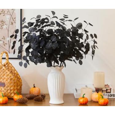 Imagem de NUKAYAI 6 peças de folhas de equalipto artificiais, folhas de equalipto, decoração de outono, 61 cm, plantas falsas, flores de outono, guirlanda de eucalipto, arranjo floral para vaso, escritório