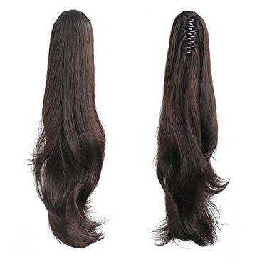 Imagem de Extensão de rabo de cavalo, extensões de cabelo preto HSPJHTM, garra de extensão de rabo de cavalo para mulheres, cabelo cacheado, 61 cm, extensões de cabelo de rabo de cavalo sintético longo e volumoso, ondulado, resistente ao calor, marrom escuro