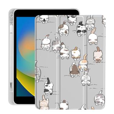 Imagem de Lindo gato Kawaii para iPad 10,2 polegadas 7ª/8ª/9ª geração 2019/2020/2021 com suporte para lápis, capa de couro dobrável, suporta hibernar automático
