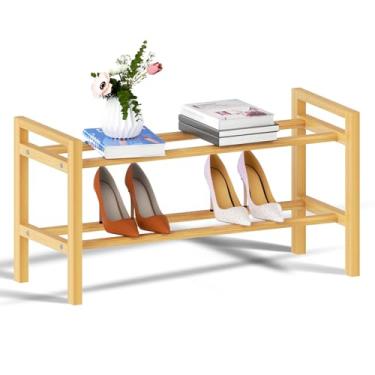 Imagem de Haddockway Sapateira de bambu para armário, organizador de sapatos de pé livre com hastes redondas lisas e alças convenientes, prateleira empilhável de armazenamento de sapatos para entrada, corredor