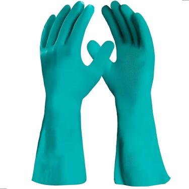 Imagem de 2X Luva Borracha Nitrílica Verde Limpeza Pesada Produto Quím