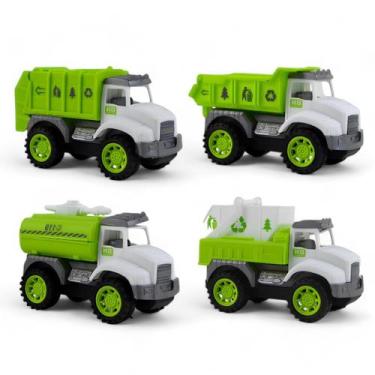 Imagem de kit 4 Caminhões lixo coleta sanitária caçamba movido fricção - Marca