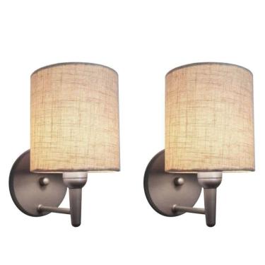 Imagem de Kit-2 Arandela Cilíndrica Md-2009 Base Cinza Cúpula Em Tecido 14x15cm Rustico Bege - Bivolt