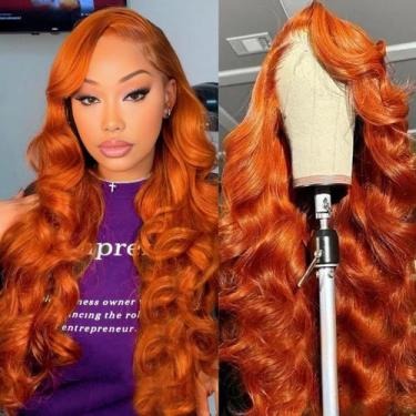 Imagem de Perucas frontais de renda QZOQZO Ginger Body Wave 71 cm de cabelo huma