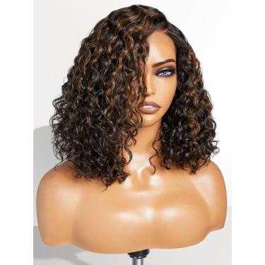 Imagem de Peruca LUVME HAIR Curly Bob 30cm de cabelo humano curto preto com mech