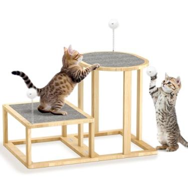 Imagem de Pawaboo Camas e escadas para gatos, cama de rede arranhadora de 2 degraus com provocadores de gatos e bola suspensa, escada de rede de madeira para gatos para camas altas, sofá em forma de escada