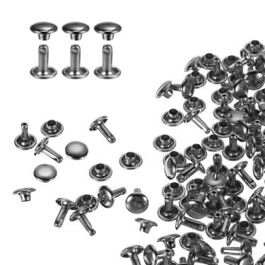 Imagem de HARFINGTON 80 conjuntos de rebites de tampa dupla 7 x 8 mm de aço carbono cabeça redonda presilhas parafusos de metal tubular para decoração de artesanato em couro, bronze