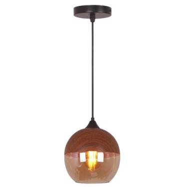 Imagem de Luminária Pendente Balcão Cozinha Quarto Ball Cor Madeira E27 Bivolt -