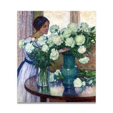Imagem de LKXGRRSFG White PeoniesThéo van Rysselberghe: Impressão em tela neoimpressionista belga chave 81,5 x 96 cm sem moldura