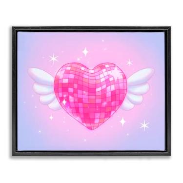 Imagem de Stupell Industries Arte de parede em tela flutuante preta com coração disco com asas, design de Stephanie Sanchez, 43 x 53 cm