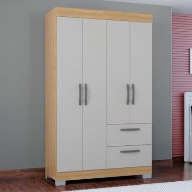 Imagem de Guarda-Roupa Solteiro Tóquio 4 Portas 2 Gavetas Damasco/Off White - Poquema