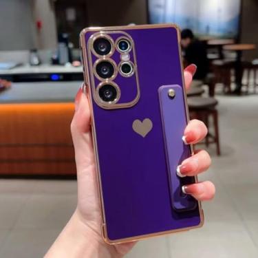 Imagem de Capa de celular com suporte para pulseira e revestimento lateral em formato de coração para Samsung Galaxy S25 S24 S23 Ultra A53, capa traseira à prova de choque (para Galaxy S20 FE/roxo profundo