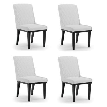 Imagem de Cadeira Sala de Jantar Base Madeira Preto Kit 4 Sofia Linho D03 - D'Ro