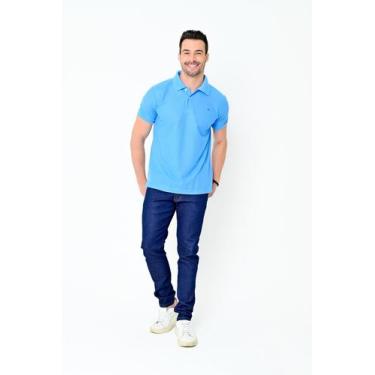 Imagem de Camisa Gola Polo Masculina Piquet Camisaria Colombo Azul, 5