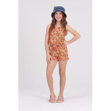 Imagem de Macaquinho Infantil Alcinha Florais Laranja - Vida Costeira Oficial, L