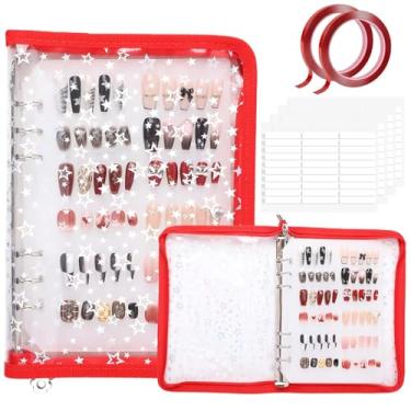 Imagem de ASTONFOG Livro de fichário organizador de unhas, 8 páginas de inserção de tamanho A5 e fita de tamanho duplo, livro de armazenamento de exibição de pregos, livro reutilizável de coleta de amostras de