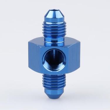 Imagem de Alumínio -4 AN macho para -4 AN macho de combustível com sensor de 1/8" NPT adaptador de porta/calibrador, remoção de pressão, conector de acoplador AN4 macho, azul