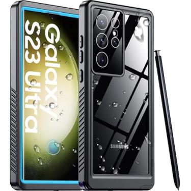 Imagem de Temdan Capa à prova d'água para Samsung Galaxy S23 Ultra com protetor de tela integrado 360 à prova de choque à prova de poeira para Samsung S23 Ultra 5G capa protetora resistente azul