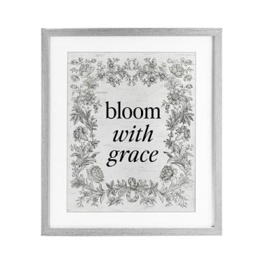 Imagem de Stupell Industries Bloom with Grace Impressão emoldurada cinza vintage borda sob vidro, design por Lettered and Lined, 16 x 13