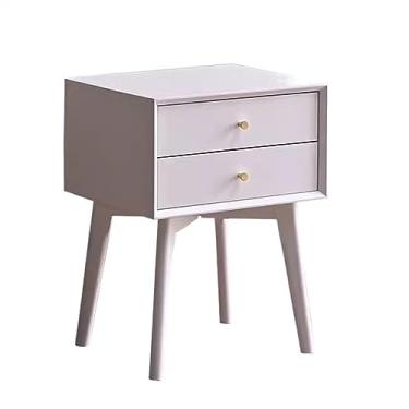 Imagem de Mesa de cabeceira de madeira maciça quarto pequena minimalista moderna mesa de cabeceira armazenamento armário estreito gaveta dupla cor sólida móveis de cabeceira mesa de cabeceira (cor: cinza)