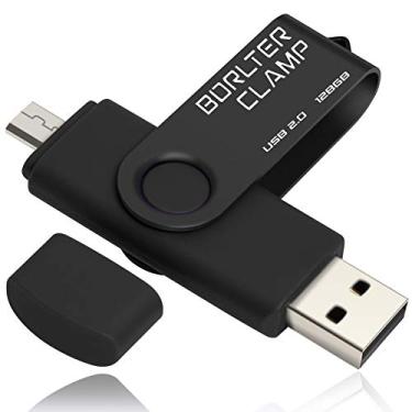 Imagem de BorlterClamp Pen Drive USB de 128 GB com porta dupla, pen drive OTG com porta micro USB para smartphone Android Tablet e computador (preto)