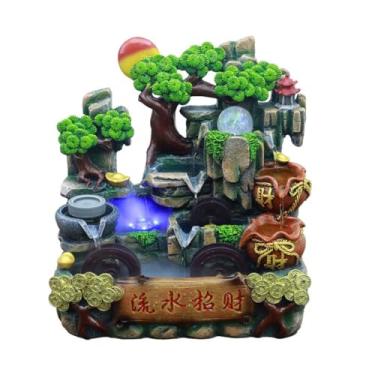 Imagem de XFNVXC Fonte decorativa para ambientes internos Fonte de mesa de resina Fonte de água Rockery Fonte de água para sala de estar com circulação de água ornamentos decorativos Rockery Fountain Home
