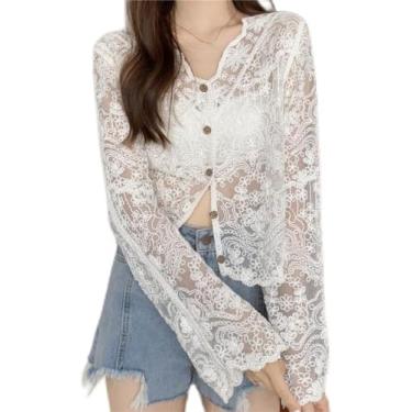 Imagem de Cardigans Para Mulheres Reino Unido, Senhoras Floral Renda Bolero Encolhe Os Ombros Tops Curtos Elegante Cardigan De Manga Curta Aberto Frente Transparente Encolhe Os Ombros Tops Jaq, White, L