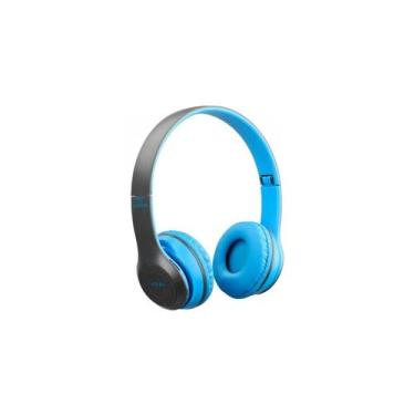 Imagem de Fones de ouvido sem fio Bluetooth P47 com rádio e MP3 azul - Lightbek 