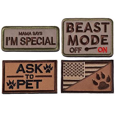 Imagem de U-LIAN 4 peças de adesivos para cães e animais de estimação no modo "Ask to Pet" bandeira dos EUA Dog Tracker Mama Says I'm Special Funny Hook and Loop Patches Sevice Dog Multitan