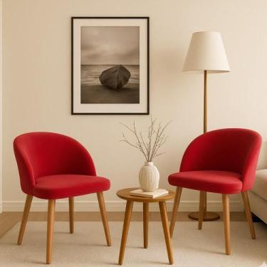 Imagem de Kit 2 Cadeiras Pétala Slim Decorativa Tecido Veludo Pés Palito, VERMEL