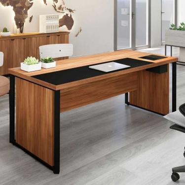 Imagem de Mesa de Escritório 180cm Diretor com Caixa de Tomadas e Porta Objetos Corporate Nogal / Preto
