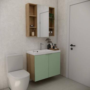 Imagem de Conjunto de Banheiro sem Cuba 80cm Vittare Carvalho/ Verde