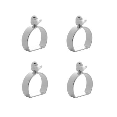 Imagem de Cj 4 Anéis/Argolas de Zinco P/Guardanapos Bird Prata Royal Decor