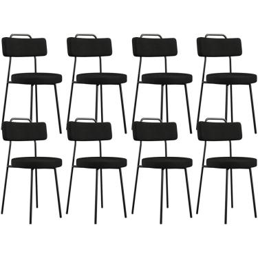 Imagem de Kit 08 Cadeiras Decorativas Estofada Para Sala De Jantar Barcelona L02 Poliéster Preto - Lyam