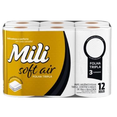 Imagem de Papel Higiênico Folha Tripla - 12 rolos de 20m x10cm - Mili Soft Air