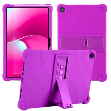 Imagem de Caweet Capa para tablet T-Mobile Revvl Tab 2 de 10,1 polegadas (2025) com protetor de tela de vidro temperado, resistente à prova de choque, proteção total, suporte ajustável, capa de silicone, roxa