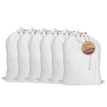 Imagem de LFH Bolsa de roupa grande de lona de algodão com alça, bolsa de lavanderia lavável com cordão resistente, viagem escolar, casa, hotel, dormitório universitário, saco organizador, roupas de brinquedo