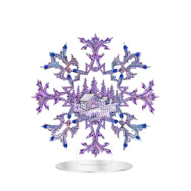 Imagem de Zariocy Kits de arte de diamante de mesa 5D para adultos – Ornamento especial de mesa de floco de neve de dois lados com strass, DIY Home Stand Up Christmas Diamond Painting Kit de artesanato de