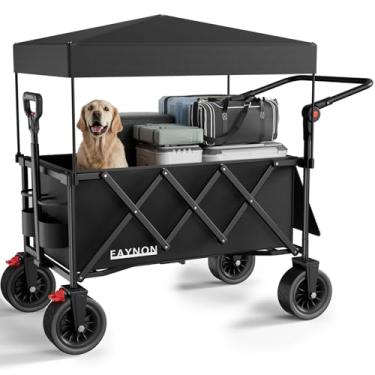 Imagem de Vagão dobrável 3 em 1 com capacidade de peso de 136 kg, carrinho utilitário resistente de 150 L com dossel removível, com rodas de praia grandes e suportes para bebidas, preto