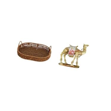 Imagem de Fenteer Cesta de Vime Trançada, Fruteira Oval, Organizador de Cozinha, Bandeja de Frutas de Vime Trançada à Mão para Decoração de Hotel, Casa, com Estatueta D